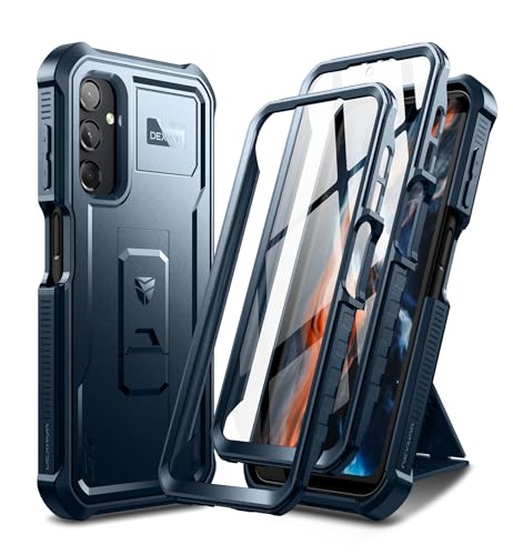 Dexnor für Samsung Galaxy A25/A24 Hülle【Doppelter Frontrahmen 】, Bumper Shock Technology Fallschutz Robuste Telefonabdeckung Stoßfeste Schutzhülle mit Kickstand - Marineblau von Dexnor