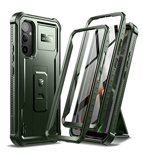 Dexnor Kompatibel mit Samsung Galaxy A34 5G Hülle【Doppelter Frontrahmen 】, Bumpershock Technology Fallschutz Robuste Telefonabdeckung Stoßfeste Schutzhülle mit Kickstand - Grün von Dexnor