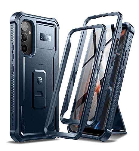 Dexnor für Samsung Galaxy A34 5G Hülle【Doppelter Frontrahmen 】, Bumpershock Technology Fallschutz Robuste Telefonabdeckung Stoßfeste Schutzhülle mit Kickstand - Marine Blau von Dexnor