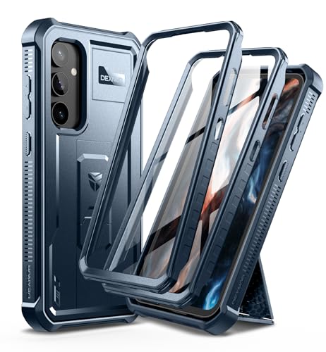 Dexnor Kompatibel mit Samsung Galaxy S23 FE 5G Hülle, mit eingebautem Displayschutz 360 Ganzkörper Stoßfeste Stoßstangenschutz Abdeckung mit Ständer - Marineblau von Dexnor
