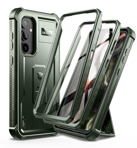 Dexnor Kompatibel mit Samsung Galaxy S23 FE 5G Hülle, mit eingebautem Displayschutz 360 Ganzkörper Stoßfeste Stoßstangenschutz Abdeckung mit Ständer - Military grün von Dexnor