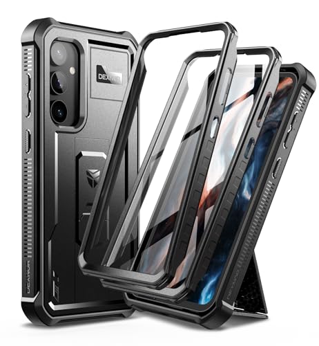 Dexnor Kompatibel mit Samsung Galaxy S23 FE 5G Hülle, mit eingebautem Displayschutz 360 Ganzkörper Stoßfeste Stoßstangenschutz Abdeckung mit Ständer - Schwarz von Dexnor