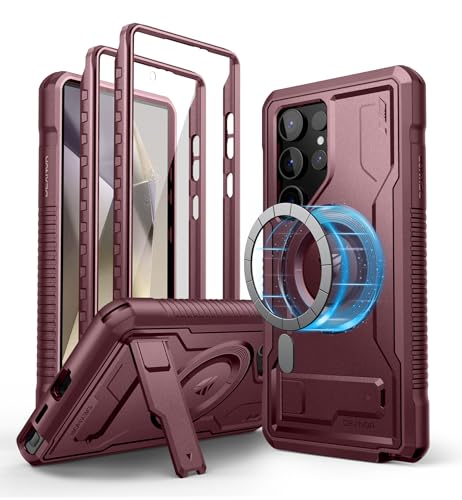 Dexnor Kompatibel mit Samsung Galaxy S24 Ultra Hülle, mit Displayschutz&Kickstand, Schwerlast Stoßfestes Robustes Handyhülle Ganzkörper Stoßfänger Schutzhülle - Magie Rot von Dexnor