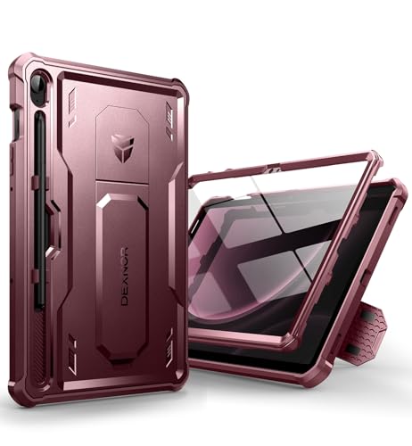 Dexnor für Samsung Galaxy Tab S9 FE Hülle, [Eingebaute Displayschutzfolie und Ständer] Strapazierfähiger Schutz in Militärqualität Stoßfeste Schutzhülle für Samsung Galaxy Tab S9 FE - Magic Red von Dexnor