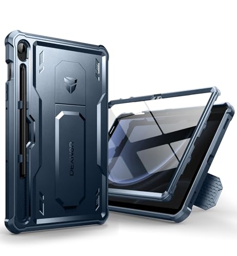 Dexnor für Samsung Galaxy Tab S9 FE Hülle, [Eingebaute Displayschutzfolie und Ständer] Strapazierfähiger Schutz in Militärqualität Stoßfeste Schutzhülle für Samsung Galaxy Tab S9 FE - Marineblau von Dexnor