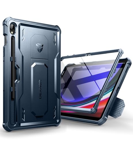 Dexnor für Samsung Galaxy Tab S9 Hülle, [Eingebaute Displayschutzfolie und Ständer] Strapazierfähiger Schutz in Militärqualität Stoßfeste Schutzhülle für Samsung Galaxy Tab S9 - Marineblau von Dexnor