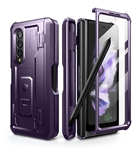 Dexnor für Samsung Galaxy Z Fold 3 5G (2021) Hülle, Ganzkörper Dual Layer Rugged Case mit integrierter Displayschutzfolie & Kickstand & S Pen Slot - Lila von Dexnor