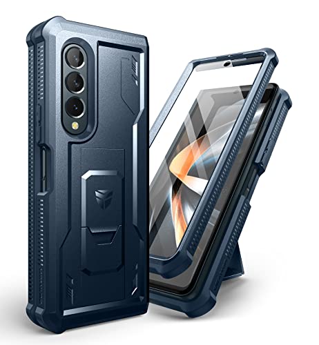 Dexnor für Samsung Galaxy Z Fold 4 5G Hülle, Full-Body Dual Layer Rugged Fall mit eingebautem Displayschutz Kickstand (NO Pen Slot) - Blau von Dexnor