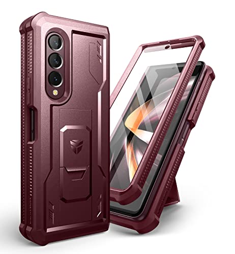Dexnor für Samsung Galaxy Z Fold 4 5G Hülle, Full-Body Dual Layer Rugged Fall mit eingebautem Displayschutz Kickstand (NO Pen Slot) - Rot von Dexnor