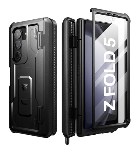 Dexnor für Samsung Galaxy Z Fold 5 5G Hülle, Ganzkörper Dual Layer Rugged Case mit integrierter Displayschutzfolie & Kickstand & S Pen Slot - Schwarz von Dexnor
