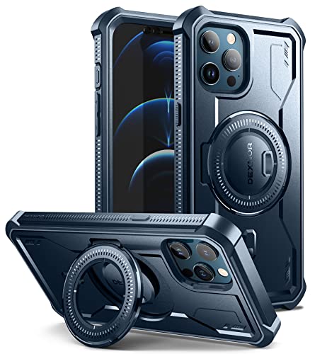 Dexnor Schutzhülle für iPhone 12 Pro Max, kompatibel mit MagSafe [eingebauter Displayschutz und Ständer], strapazierfähig, militärischer Schutz, stoßfeste Schutzhülle für iPhone 12 Pro Max, Blau von Dexnor