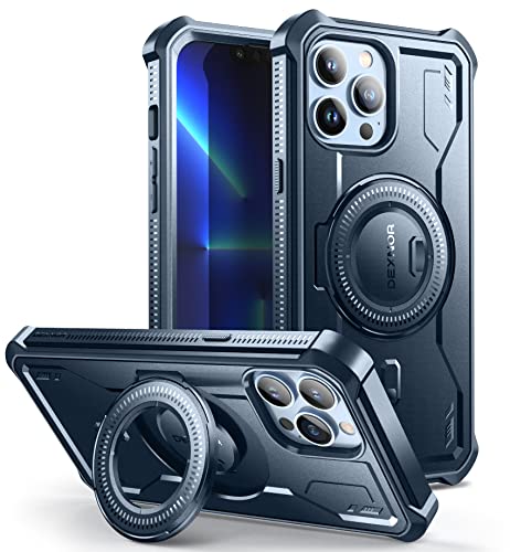 Dexnor Schutzhülle für iPhone 13 Pro Max, kompatibel mit MagSafe [eingebauter Displayschutz und Ständer], strapazierfähig, militärischer Schutz, stoßfeste Schutzhülle für iPhone 13 Pro Max, Blau von Dexnor