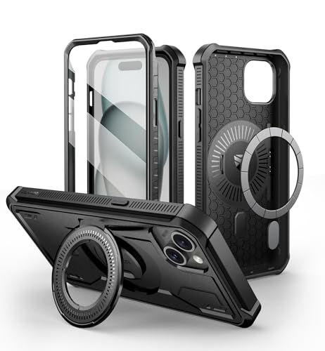 Dexnor Kompatibel mit iPhone 14 Plus/15 Plus Hülle[Eingebauter Displayschutz und Kickstand], Heavy Duty Military Grade Schutz Stoßfeste Schutzhülle Kompatibel mit iPhone 14 Plus/15 Plus - Schwarz von Dexnor