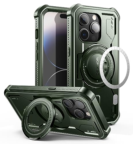 Dexnor für iPhone 14 Pro Hülle Kompatibel für MagSafe[Eingebauter Displayschutz und Kickstand], Heavy Duty Military Grade Schutz Stoßfeste Schutzhülle für iPhone 14 Pro - Military Green von Dexnor