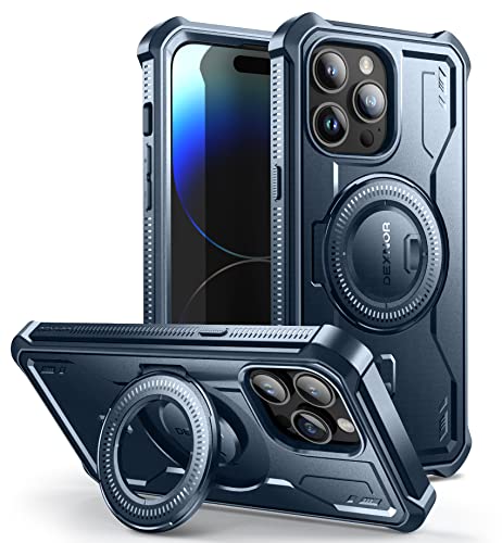 Dexnor Schutzhülle für iPhone 14 Pro Max, kompatibel mit MagSafe [eingebauter Displayschutz und Ständer], strapazierfähig, militärischer Schutz, stoßfeste Schutzhülle für iPhone 14 Pro Max, Meerblau von Dexnor