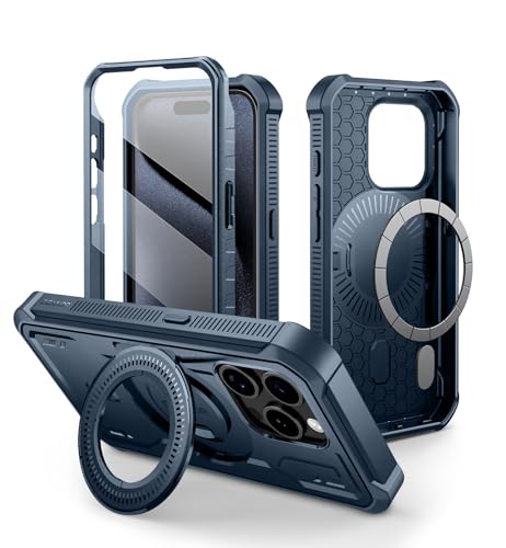 Dexnor für iPhone 15 Pro Hülle Kompatibel für MagSafe [Eingebauter Displayschutz und Kickstand], Heavy Duty Military Grade Schutz Stoßfeste Schutzhülle für iPhone 15 Pro - Marineblau von Dexnor