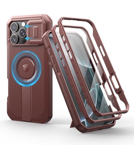 Dexnor Kompatibel mit iPhone 16 Pro Max Hülle mit Kameraabdeckung Schieben & Einstellbarer Kickstand & Integrierter Displayschutz, Robuste stoßfeste Bumper Heavy Duty Mangetic Schutzhülle - Magie Rot von Dexnor