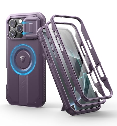 Dexnor Kompatibel mit iPhone 16 Pro Max Hülle mit Kameraabdeckung Schieben & Einstellbarer Kickstand & Integrierter Displayschutz, Robuste stoßfeste Bumper Heavy Duty Mangetic Schutzhülle-Phantom Lila von Dexnor