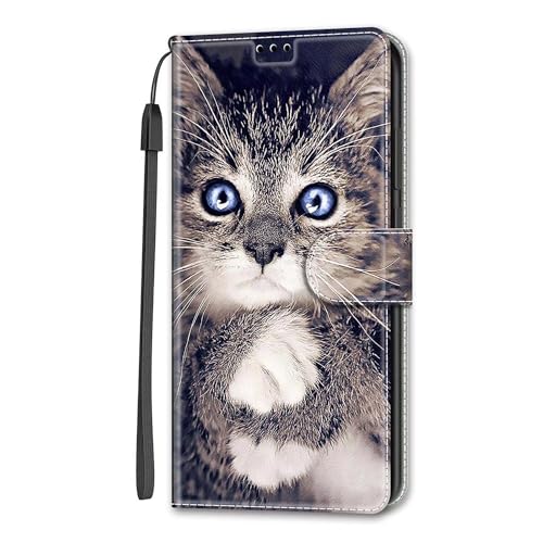 Dfjhure Handyhülle für Google Pixel 6A Hülle Wallet Leder Kartenfach Magnet Stoßfeste Handytasche Klapphülle Case Kompatibel mit Google Pixel 6A - Schwarze Katze von Dfjhure