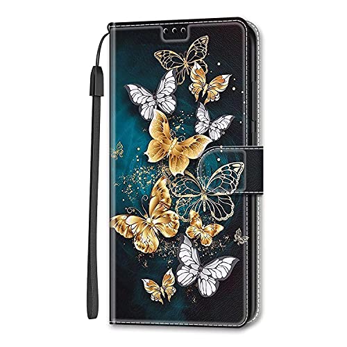 Dfjhure Handyhülle für Motorola Moto E13 Hülle Wallet Leder Kartenfach Magnet Stoßfeste Handytasche Klapphülle Case Kompatibel mit Motorola Moto E13 - Goldener Schmetterling von Dfjhure