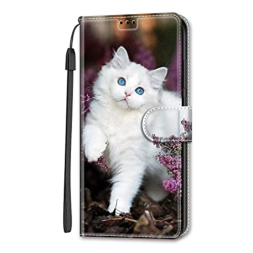 Dfjhure Handyhülle für Motorola Moto E13 Hülle Wallet Leder Kartenfach Magnet Stoßfeste Handytasche Klapphülle Case Kompatibel mit Motorola Moto E13 - Weiße Katze von Dfjhure