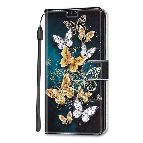 Dfjhure Handyhülle für iPhone SE 2022 / iPhone 8/7 Hülle Wallet Leder Kartenfach Magnet Stoßfeste Handytasche Klapphülle Case Kompatibel mit iPhone SE 2022 / iPhone 8/7 - Goldener Schmetterling von Dfjhure