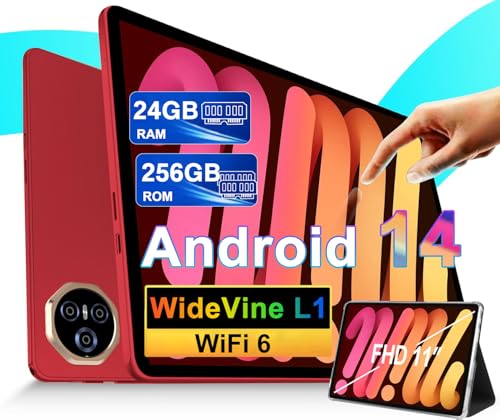 2025 Newest Tablet, 27,9 cm (11 Zoll), Android 14 Tablets, 24 GB RAM + 256 GB ROM (2 TB TF), FHD IPS, Octa-Core, UFS 2.2 Flash, 8000 mAh, 5 MP + 13 MP, Dual WiFi, BT 5.0, Widevine L1, Face ID, mit von Dghrti