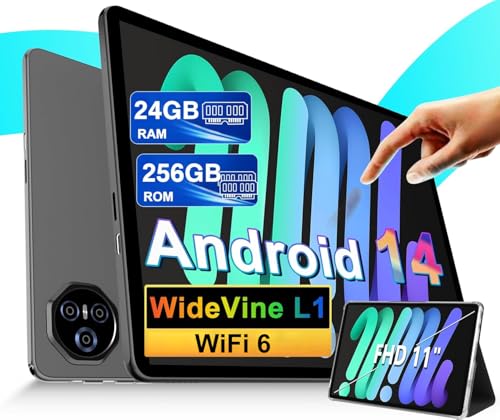 Dghrti Tablet 27,9 cm (11 Zoll), Android 14 Tablets, 24 GB RAM + 256 GB ROM (2 TB TF), FHD IPS, Octa-Core, UFS 2.2 Flash, 8000 mAh, 5 MP + 13 MP, Dual WiFi, BT 5.0, Widevine L1, Face ID, mit von Dghrti