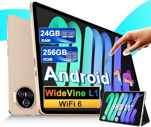 Dghrti Tablet 27,9 cm (11 Zoll), Android 14 Tablets, 24 GB RAM + 256 GB ROM (2 TB TF), FHD IPS, Octa-Core, UFS 2.2 Flash, 8000 mAh, 5 MP + 13 MP, Dual WiFi, BT 5.0, Widevine L1, Face ID, mit von Dghrti