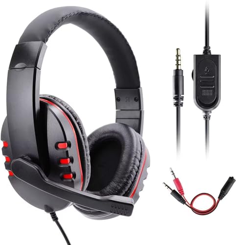 Dhaose Gaming Kopfhörer für PS-4 Xbox One, PS-4 Headset mit Mikrofon,3.5mm Surround Sound Over-Ear-Kopfhörer für PS-4 Xbox One PC Laptop Tablet Mobile Phones von Dhaose