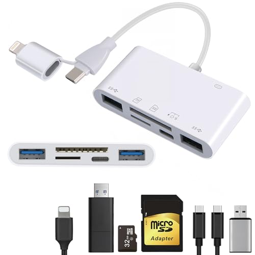Dhqkqg SD Kartenleser Phone, 8 in 1 USB C SD Card Reader mit USB, SD Card Reader, Highspeed OTG Adapter Kartenlesegerät, SD Kartenleser Fotografie Speicherkartenadapter, für Phone 14/13/12/11 & Pad von Dhqkqg