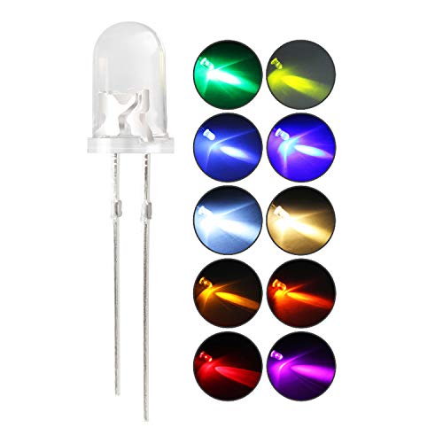 DiCUNO 3MM LED Dioden, Mehrfarbige LED Leuchtdiode, transparenter Rundkopf, Multicolor LEDs mit Widerstand für DIY Handarbeit, Lichtprojekt, 10 farbige Dioden, 200 Stück von DiCUNO