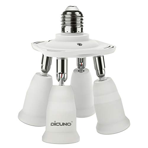 DiCUNO 4-in-1 E27 Sockel Splitter Adapter, 4-Fach Lampensockel Konverter, E27 Verteiler Fassung für LED Lampe, Glühbirne, Halogen, 360° drehbar und Winkellage 180° biegbar, 1er Pack von DiCUNO