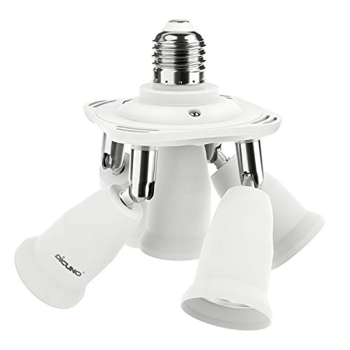 DiCUNO 5-in-1 E27 Sockel Splitter Adapter, 5-Fach Lampensockel Konverter, E27 Verteiler Fassung für LED Lampe, Glühbirne, Halogen, 360° drehbar und Winkellage 180° biegbar, 1er Pack von DiCUNO
