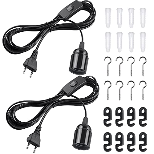 DiCUNO E27 Lampenfassung mit Schalter, E27 Lampensockel mit 4M Netzkabel und EU Stecker, für Lampenaufhängung, Pendelleuchte, Deckenlampe, DIY Lampen, Schwarz, 2er Set von DiCUNO