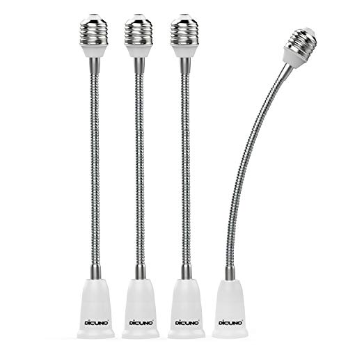 DiCUNO E27 Lampenverlängerung 27.5cm, Schwanenhals Sockel Adapter & Konverter, Flexibel verstellbar, Renovierfassung E27 LED Lampe, Glühbirne, Halogen, Lampenzubehöre, 200W, 250V, 2A, 4er Pack von DiCUNO