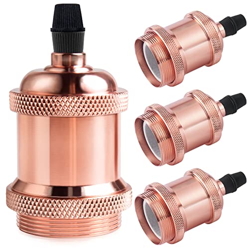 DiCUNO E27 vintage solid Lampenfassung, Lampenhalter aus Aluminium und Keramik, Buchse Adapter für Edison Schraub Glühbirne, DIY Wand-, Tisch- Steh- oder Deckenleuchte, Rose Gold, 4er Set von DiCUNO