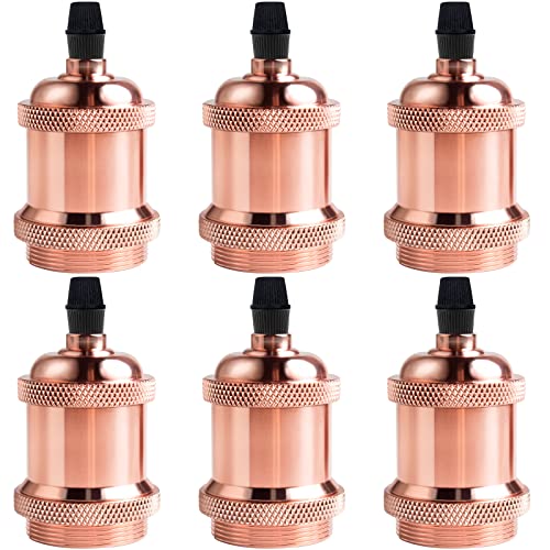 DiCUNO E27 vintage solid Lampenfassung, Lampenhalter aus Aluminium und Keramik, Buchse Adapter für Edison Schraub Glühbirne, DIY Wand-, Tisch- Steh- oder Deckenleuchte, Rose Gold, 6er Set von DiCUNO