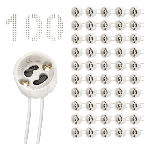 DiCUNO GU10 Fassung, 15CM Silikon-Stromleitung (0.75mm²), VDE & CSA, GU10 Keramiksockel für LED, Glühlampe, Halogen, Hitzebeständigkeit bis 600℃, 0-250V, 0-300W, 100er Set von DiCUNO