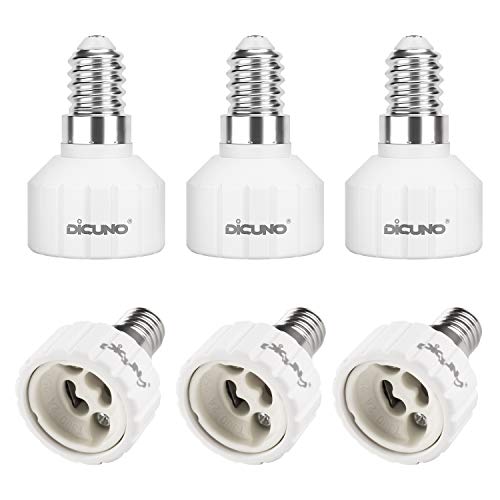 DiCUNO Lampenadapter E14 auf GU10 Lampenfassung Konverter, Lampensockel von E14 auf GU10 für Glühbirnen, LED Lampen, Max. Leistung 200W, 0-250V, Hitzebeständig bis 160°C, 6er Pack von DiCUNO