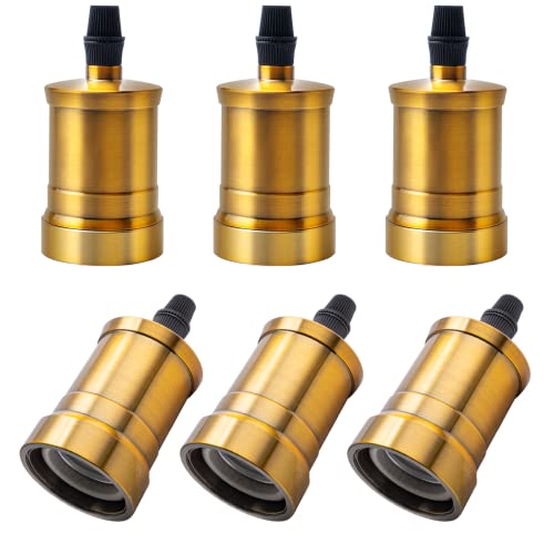 DiCUNO Vintage Lampenfassung E27, Retro Lampenhalter aus Aluminium&Keramik, Edison-Gewinde für Lampe/Birnen, DIY nostalgische Deckenleuchte, Tischleuchte, Retro-Charm, Glattmantel, Messing, 6er Set DiCUNO Vintage Lampenfassung E27, Retro Lampenhalter aus Aluminium&Keramik, Edison-Gewinde für Lampe/Birnen, DIY nostalgische Deckenleuchte, Tischleuchte, Retro-Charm, Glattmantel, Messing, 6er Set von DiCUNO