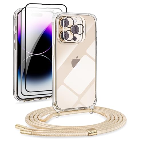 DiDaDi [5 in 1 1*Handykette Set für iPhone 15 Pro Hülle mit Band + 1*Transparent Schutzhülle+2*Schutzfolie+1*kameraschutz Glas, Abnehmbar Necklace Stylische Handyhülle zum Umhängen Kordel Case (Gold) DiDaDi [5 in 1 1*Handykette Set für iPhone 15 Pro Hülle mit Band + 1*Transparent Schutzhülle+2*Schutzfolie+1*kameraschutz Glas, Abnehmbar Necklace Stylische Handyhülle zum Umhängen Kordel Case (Gold) von DiDaDi