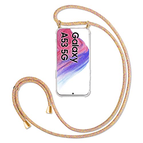 DiDaDi Handykette Kompatibel mit Samsung Galaxy A53 5G Hülle mit Band Handyhülle für Smartphone zum Umhängen Schutzhülle mit Kordel Transparent Silikon Case (Rainbow) von DiDaDi