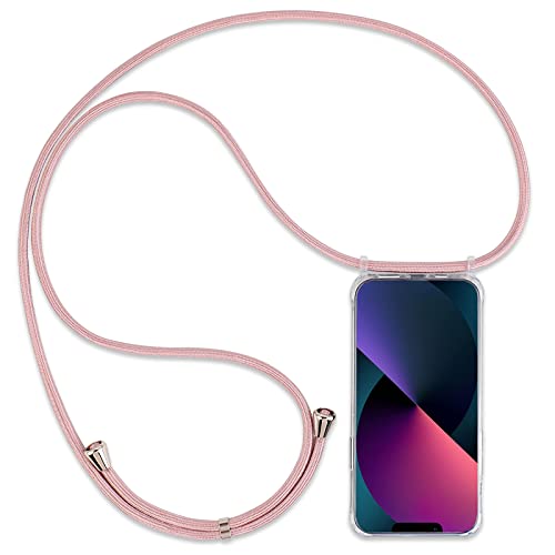 DiDaDi Handykette Kompatibel mit iPhone 13 Mini 5,4 Hülle mit Band Necklace Handyhülle für Smartphone zum Umhängen Abnehmbar Schutzhülle mit Schnur Transparent Stylische Case (Roségold) von DiDaDi