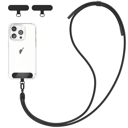 DiDaDi Handykette Universal zum Umhängen,Handyband Geeignet für alle Smartphones,Handyschnur Schlüsselband mit 2 Pad Kompatibel mit Alle Smartphone Lanyard (Schwarz) von DiDaDi