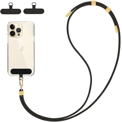 DiDaDi Handykette Universal zum Umhängen,Handyband Geeignet für alle Smartphones,Handyschnur Schlüsselband mit 2 Pad Kompatibel mit Alle Smartphone Lanyard (Schwarz Gold) von DiDaDi