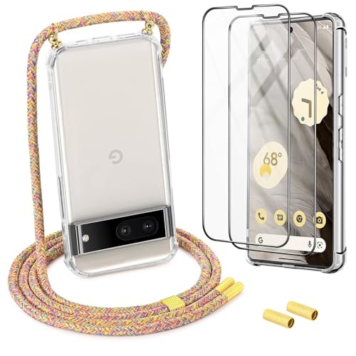 DiDaDi Handykette für Google Pixel 7 Hülle mit Band mit 2*Schutzfolie, Abnehmbar Necklace Stylische Handyhülle zum Umhängen Kordel Case (Rainbow) von DiDaDi