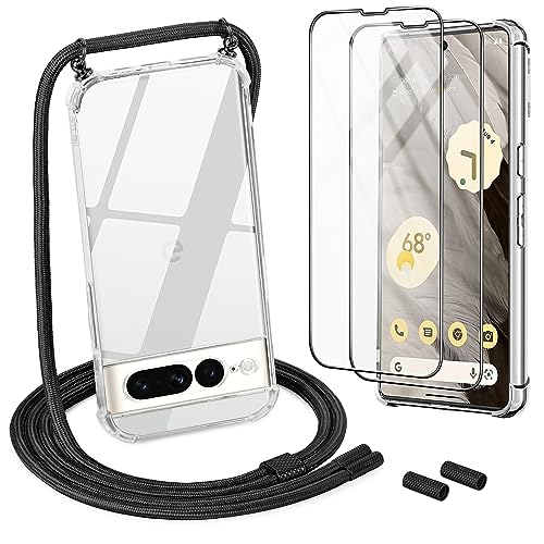 DiDaDi Handykette für Google Pixel 8 Pro Hülle mit Band mit 2*Schutzfolie, Abnehmbar Necklace Stylische Handyhülle zum Umhängen Kordel Case(Schwarz) von DiDaDi