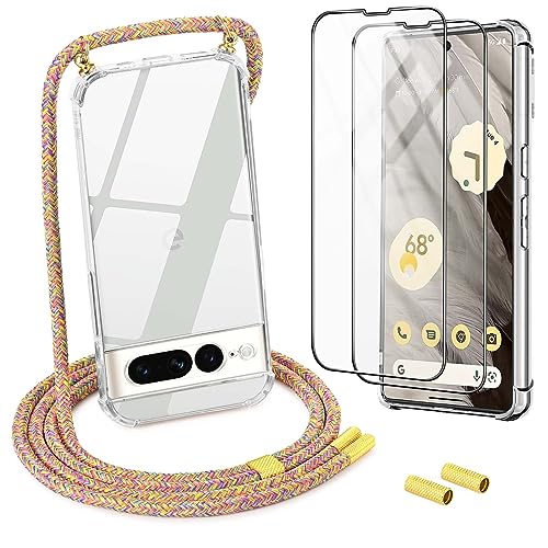 DiDaDi Handykette für Google Pixel 8 Pro Hülle mit Band mit 2*Schutzfolie, Abnehmbar Necklace Stylische Handyhülle zum Umhängen Kordel Case (Rainbow) von DiDaDi