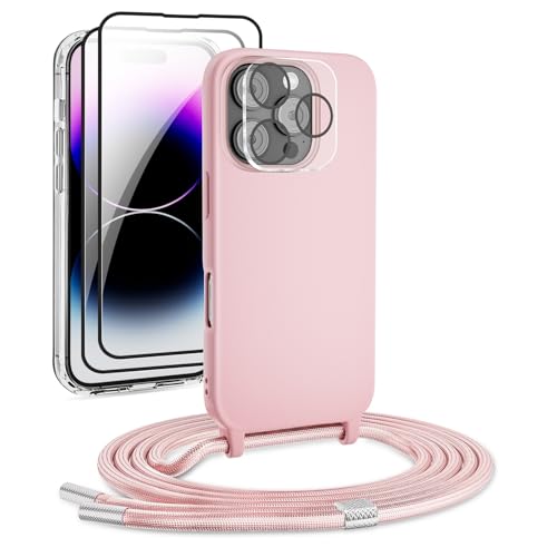 DiDaDi Handykette für iPhone 16 Pro, Handykette Kompatibel mit iPhone Hülle mit Band Handyhülle für Smartphone zum Umhängen Schutzhülle mit Kordel Silikon Case (Dunkelrosa Gold, iPhone 16 Pro) von DiDaDi